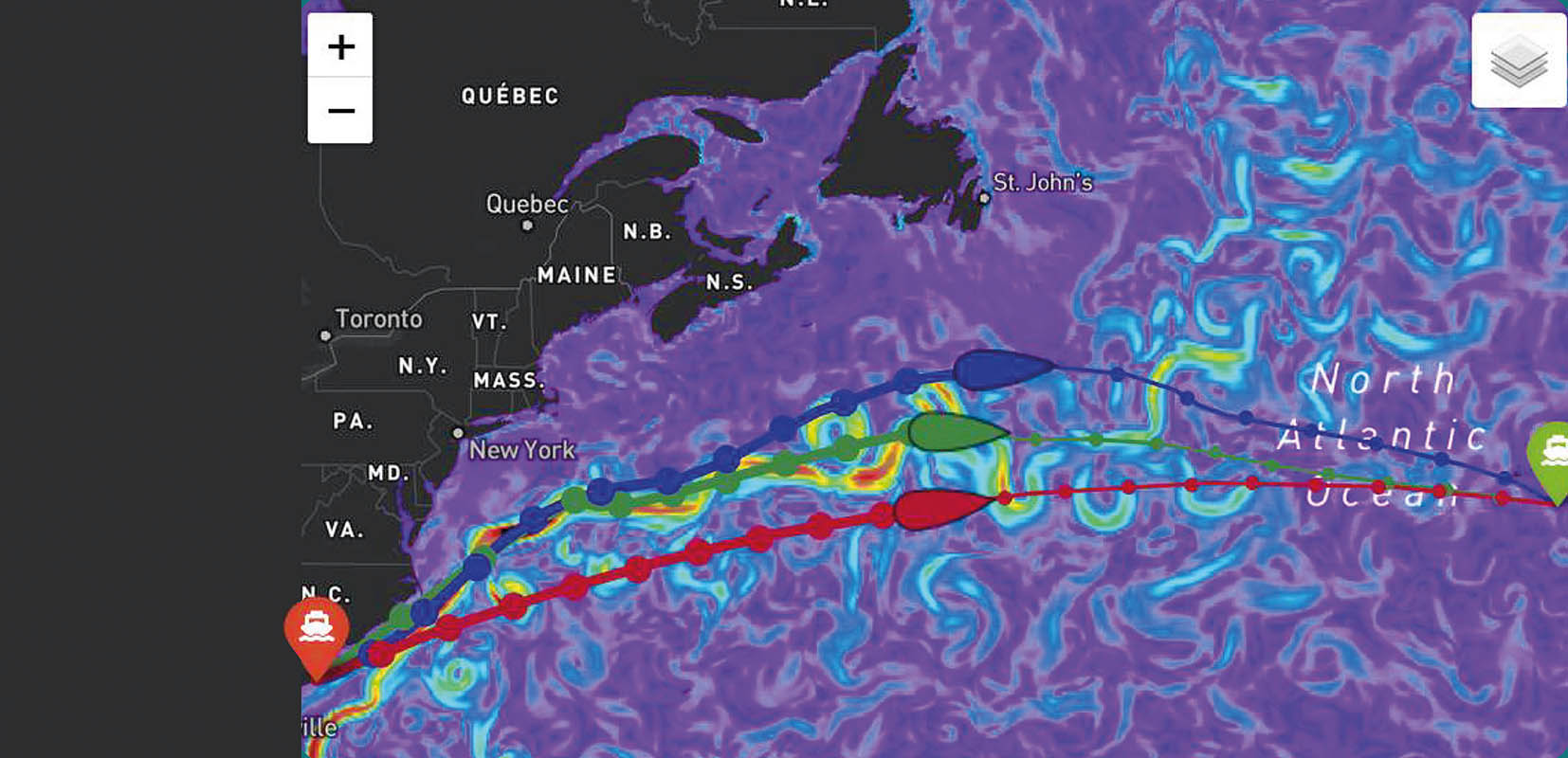 Mapa con diferentes rutas optimizadas trazadas por Green Navigation.