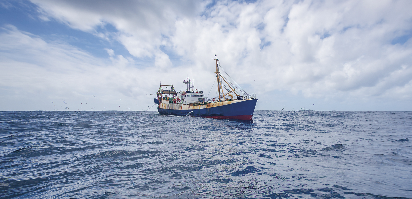 Listado vertical: El arrastrero de pesca promedio realiza la pesca de arrastre de peces en las aguas del océano