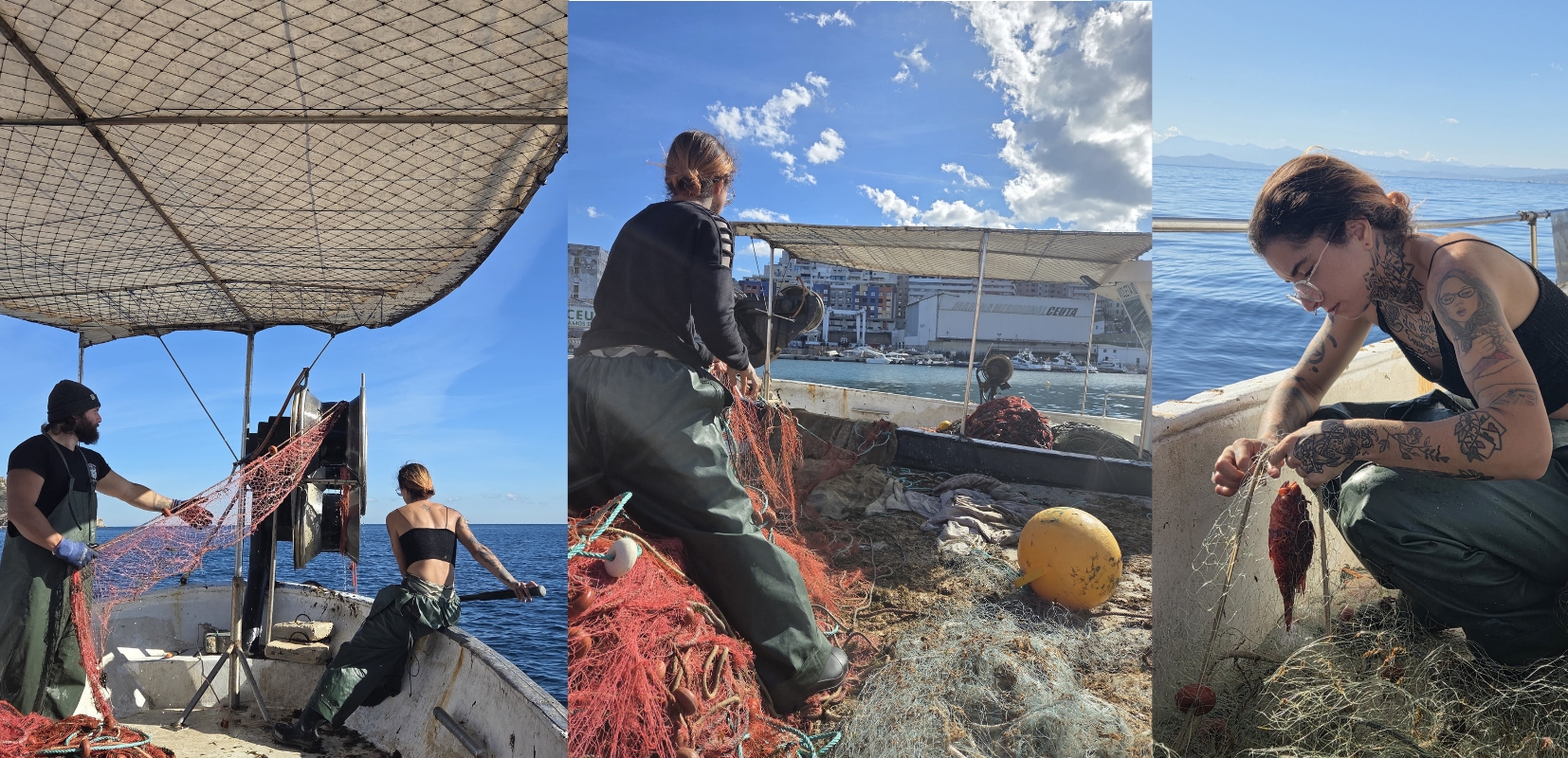 Carlos y Cynthia faenan con trasmallo, un arte de pesca sostenible.
