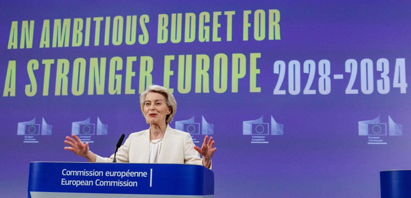 Ursula Von der Leyen presentando el presupeusto UE