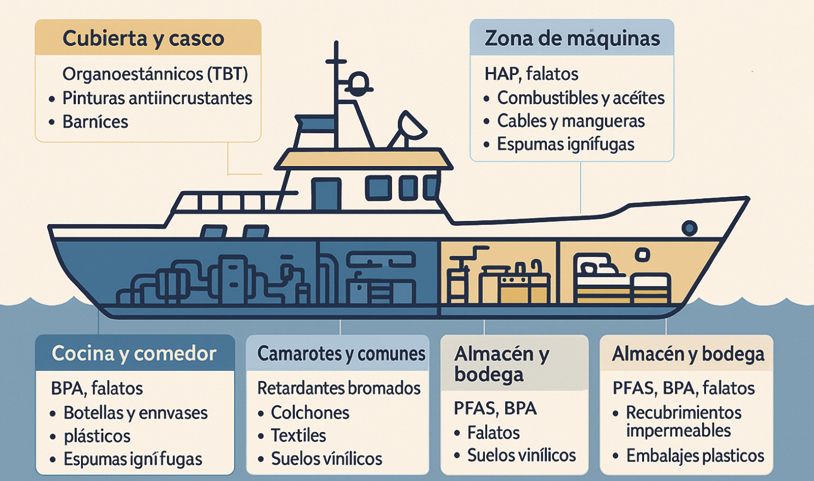 INFOGRAFIA DISRUPTORES ENDOCRINOS POR ZONAS DEL BARCO