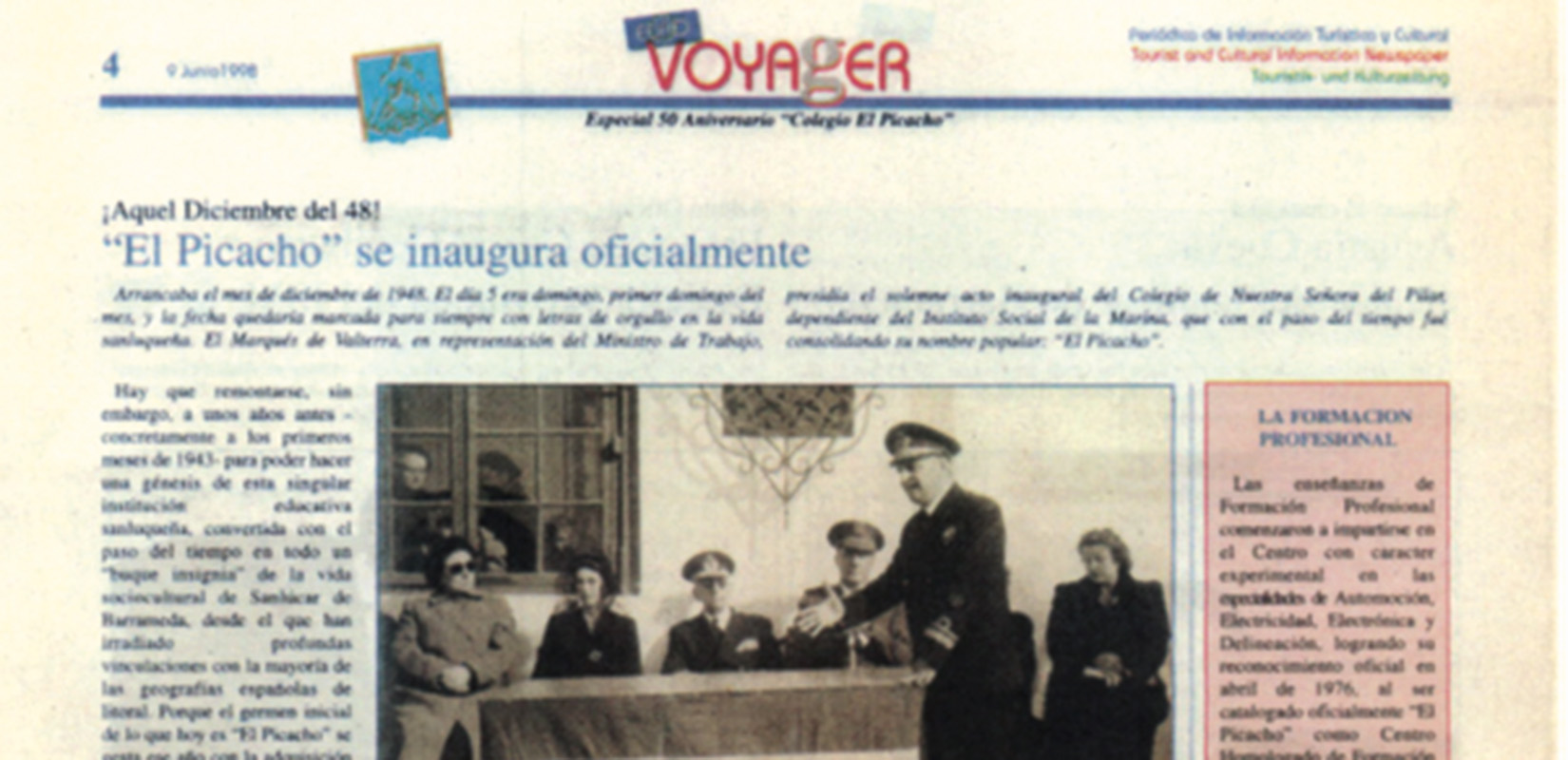Periódico inauguración del colegio "El Picacho"