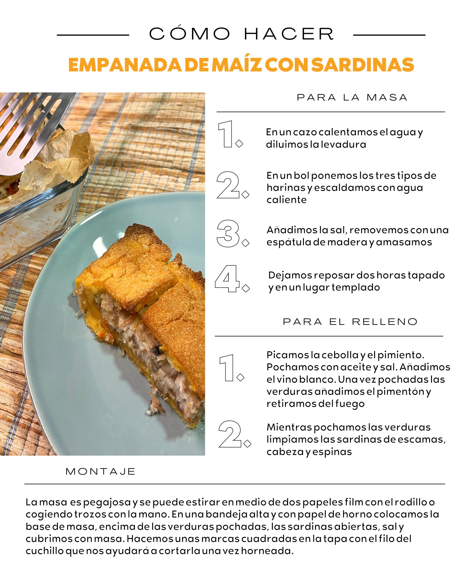 PASO A PASO de la receta empanada de maíz con sardinas
